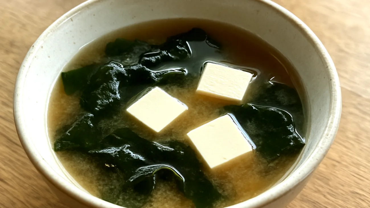 Miso soup with wakame seaweed and silken tofu"
