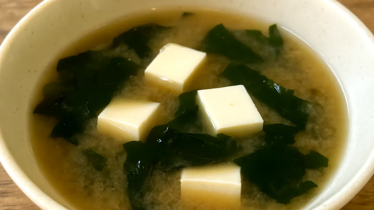 Miso soup with wakame seaweed and silken tofu"