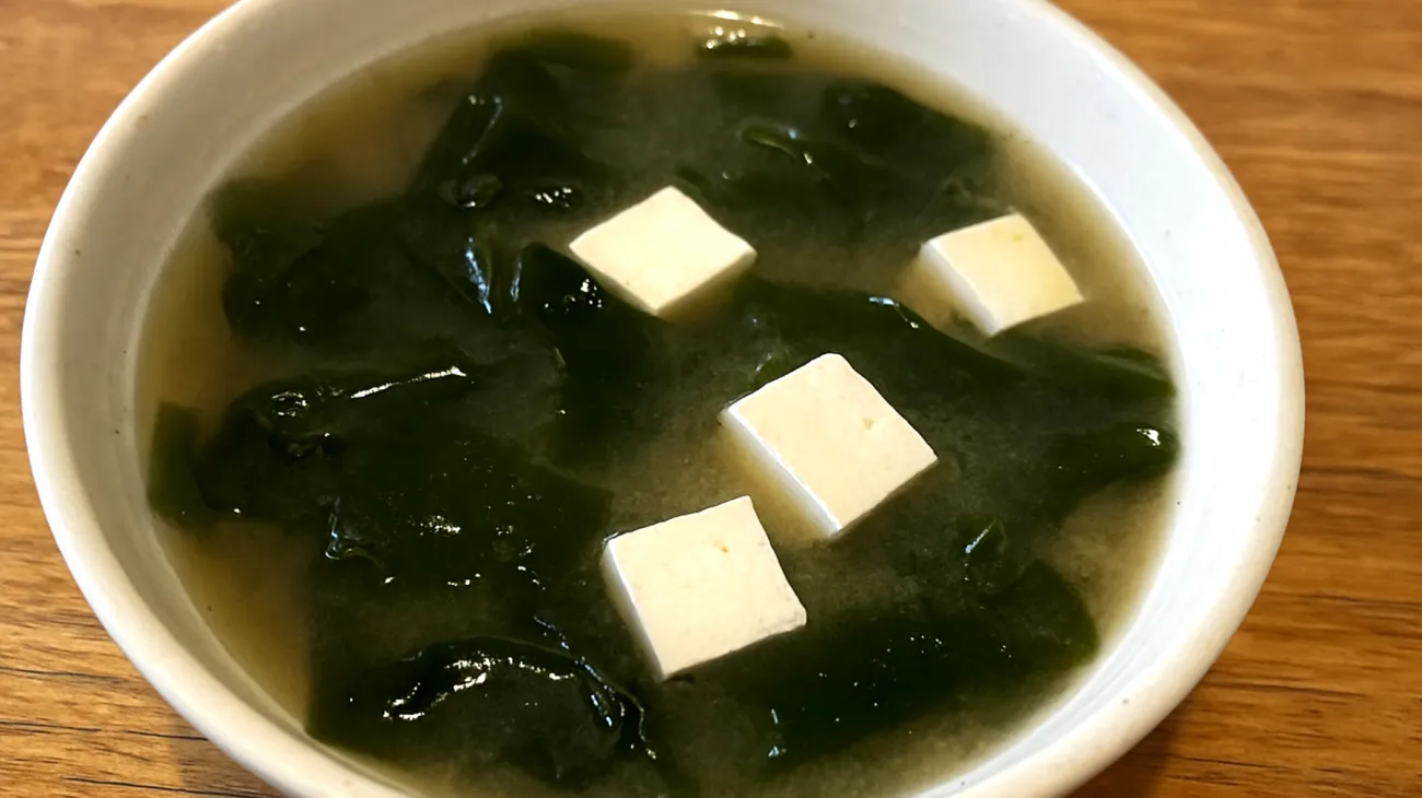 Miso soup with wakame seaweed and tofu"