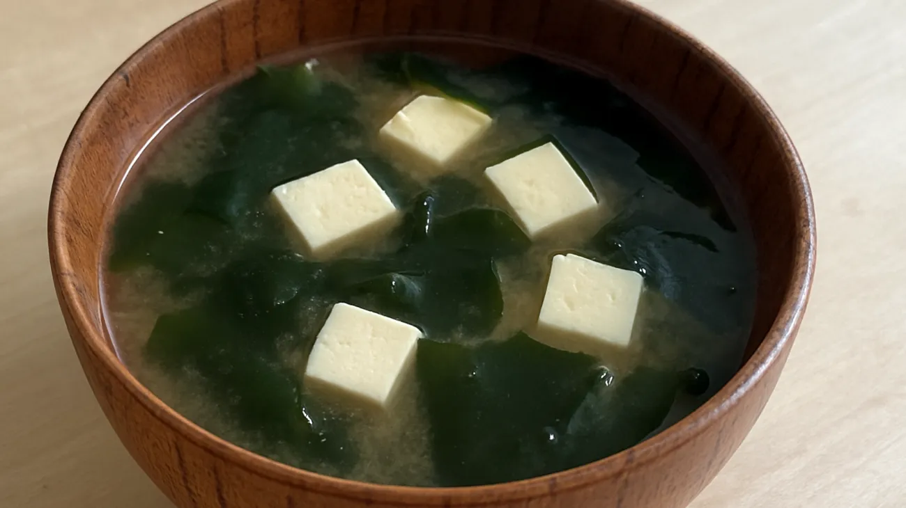 Miso soup with wakame seaweed and tofu"